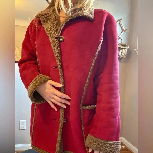 L.L. Bean Jackets & Blazers - L.L. Bean Faux Suede Sherpa Lined Shearling Coat long line women’s large